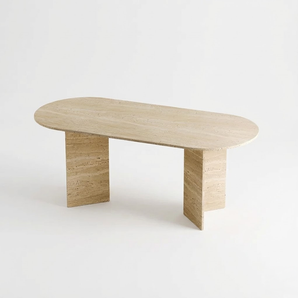 Neyda Traverten Yemek Masası - Köşe Yuvarlak Kesim, V Traverten Ayak