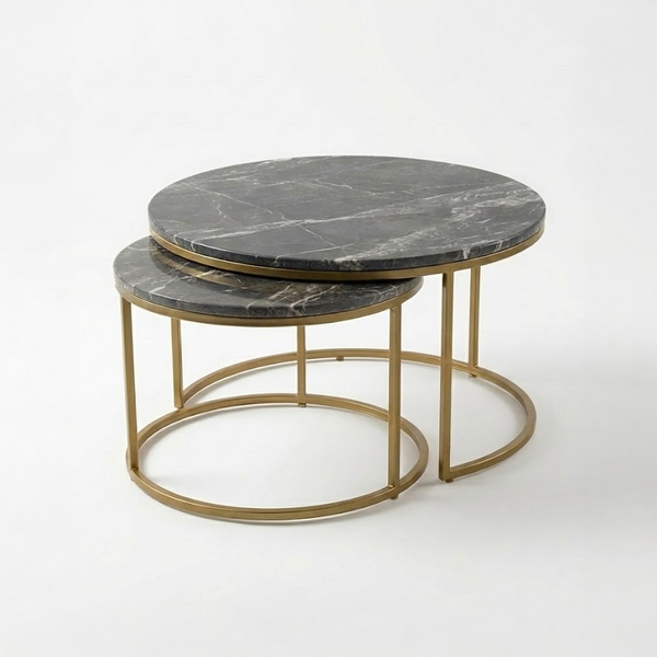 Solis Siyah Mermer İkili Orta Sehpa Takımı - Mat Gold Ayak