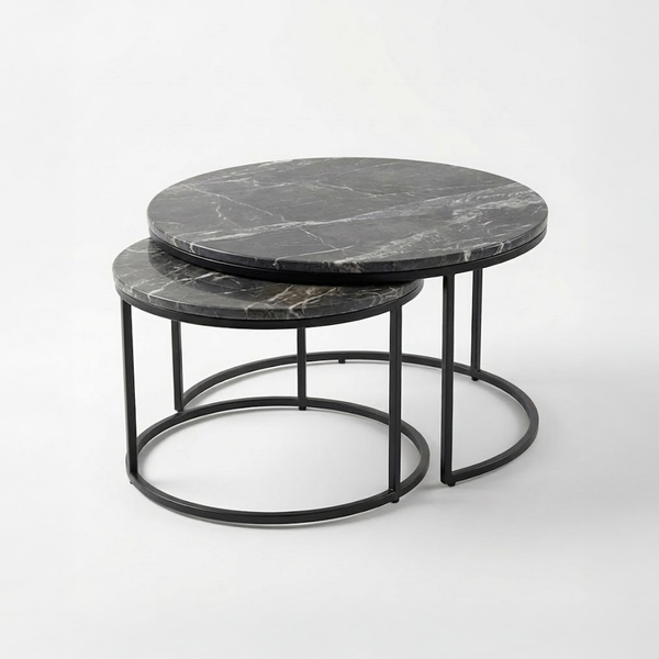 Solis Siyah Mermer İkili Orta Sehpa Takımı - Siyah Ayak