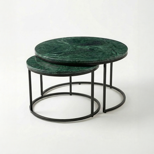 Solis Yeşil Mermer İkili Orta Sehpa Takımı - Siyah Ayak
